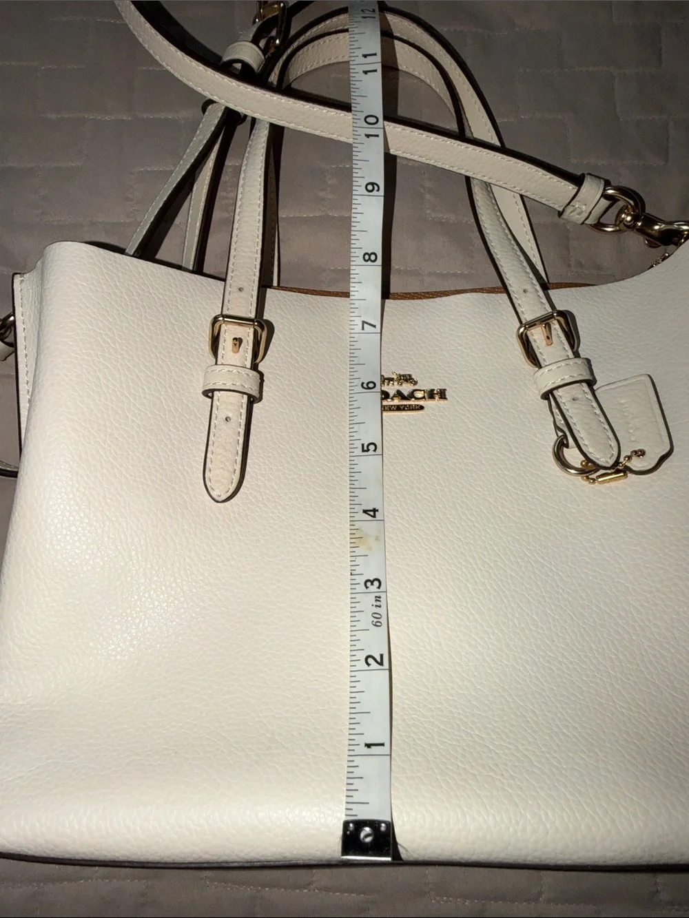 Coach C4084 Mollie Tote Bag Cream Pebble Leather Shoulder Bag with Gold Hardware